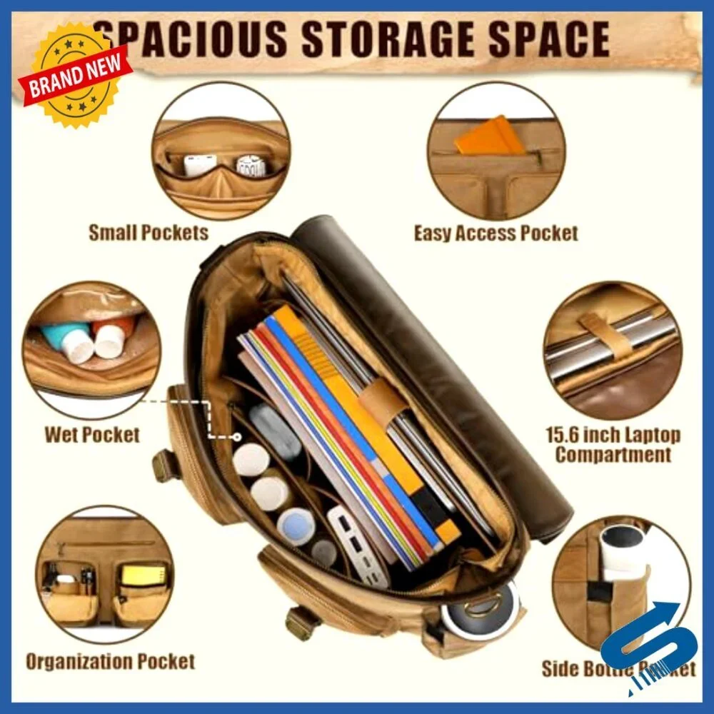 Vintage Messenger Bag with USB Charging Port RFID Blocking Water Resistant